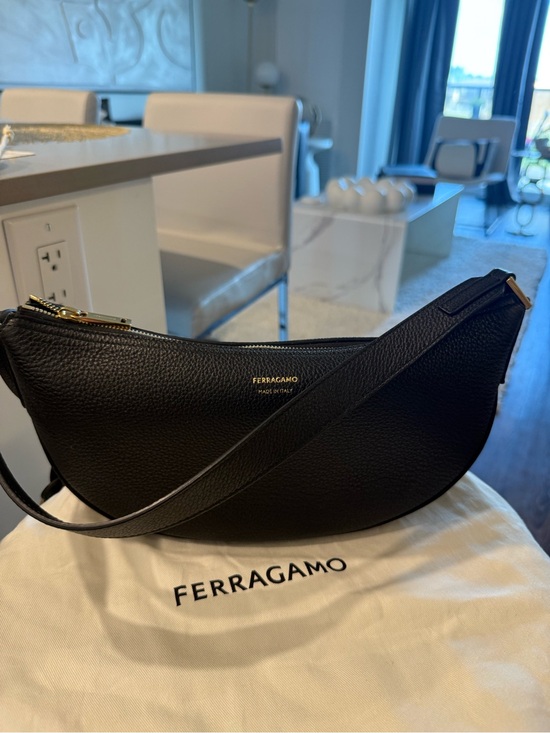 Salvatore Ferragamo Handbags - Salvatore Salvatore Ferragamo Black Pebbled Leather Crescent Shoulder Bag